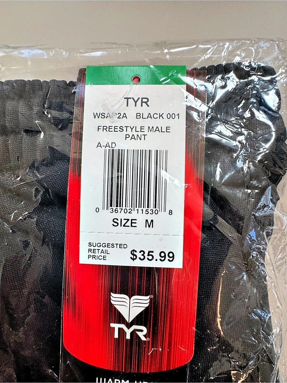 TYR Freestyle Male Pant Color Block Pants Black & White Size Medium NWT